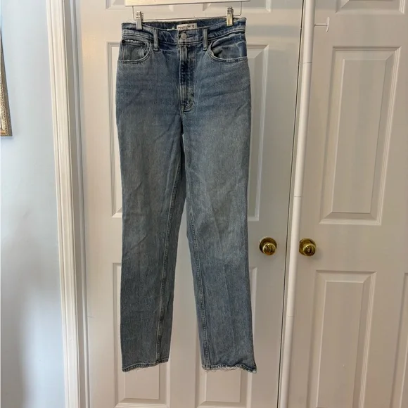 Abercrombie The 90s Straight Ultra High Rise Jeans Distressed Blue Size 26 / 2 - Picture 10 of 11